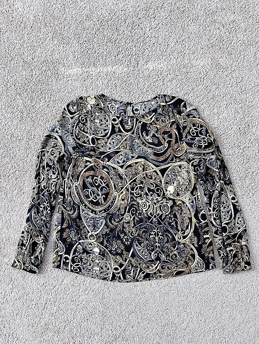 Paisley Long Sleeve Blouse in Blue & Gold Like New